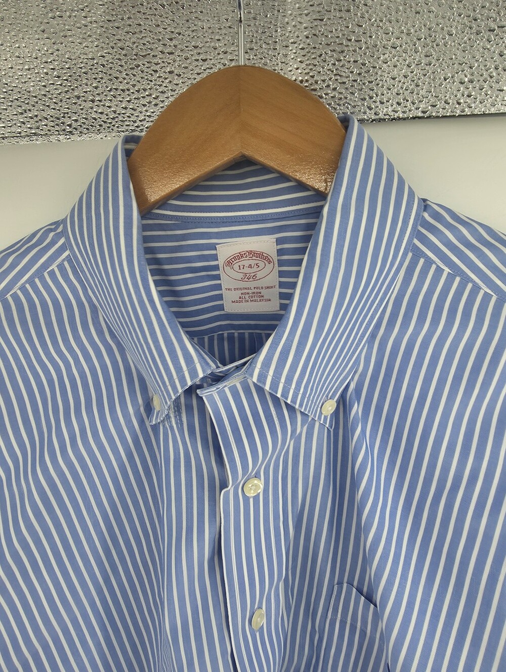 Brooks Brothers 346 Non-Iron Blue/White Striped Shirt 17 3/4   34/35